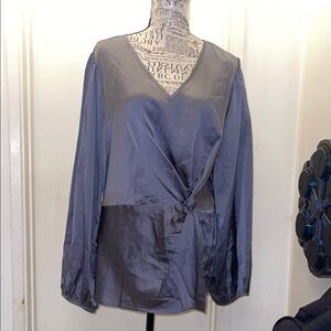 Pleione Gray V-Neck Blouse